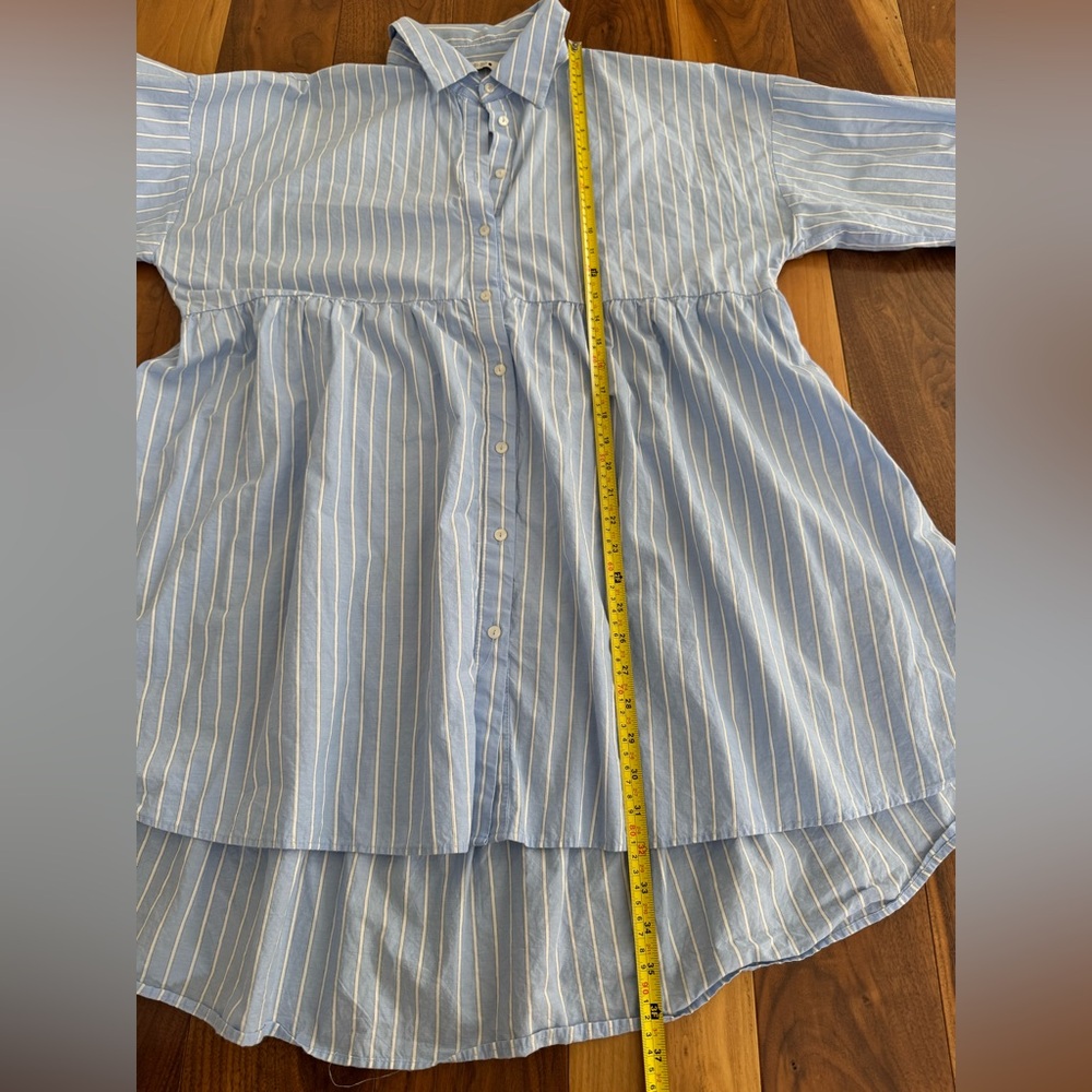Zara blue pinstripe shirt dress tunic size Large - Picture 13 of 16